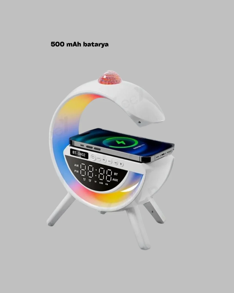 Bluetooth 5.0 Kablosuz Şarj Rampalı FM Radyo ve RGB Işıklı Hoparlör