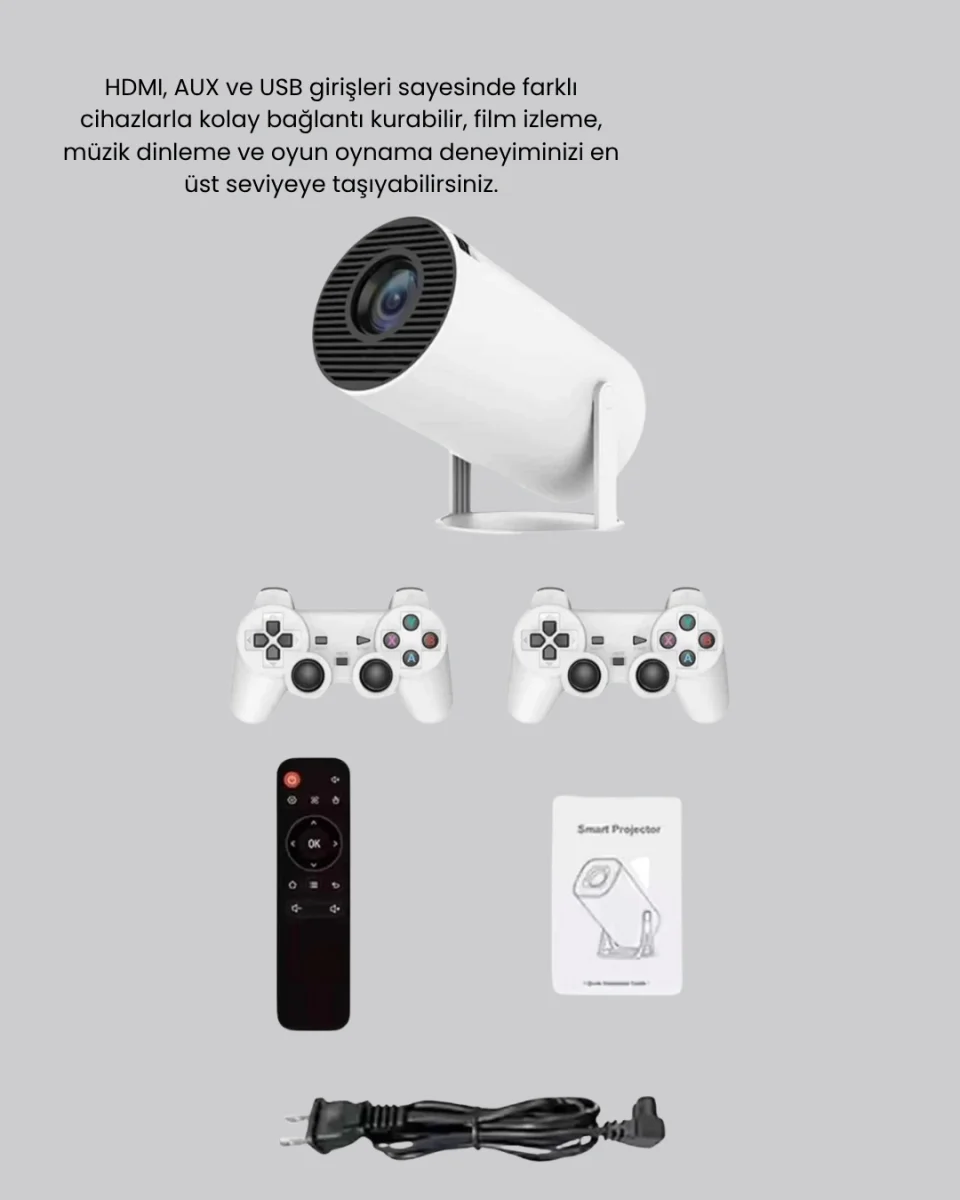 Kablosuz Projeksiyon Cihazı 4K Destekli HDMI USB Oyun Uyumlu