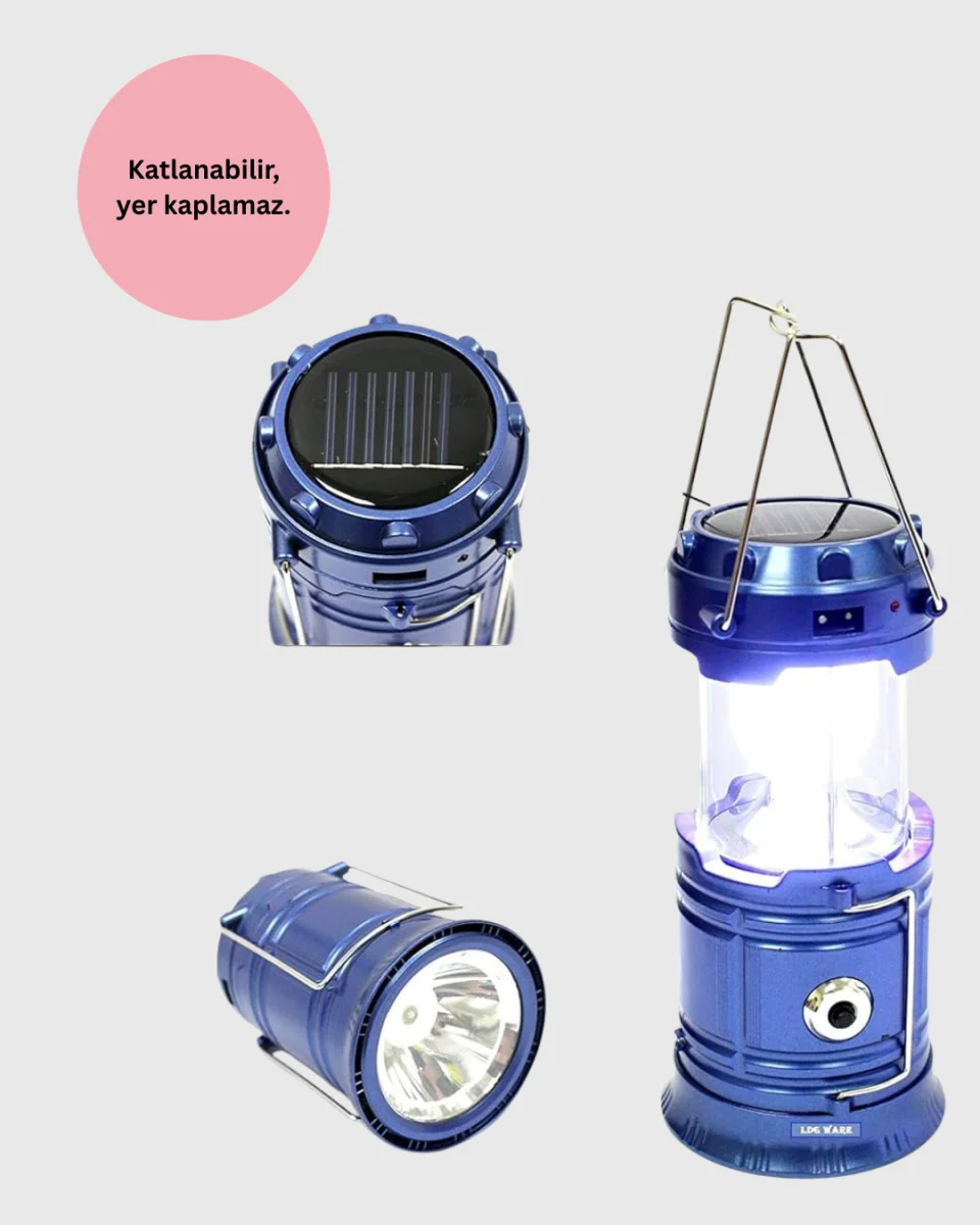 Güneş Enerjili Katlanabilir Kamp Feneri – USB Şarjlı, Hafif ve Çok Fonksiyonlu