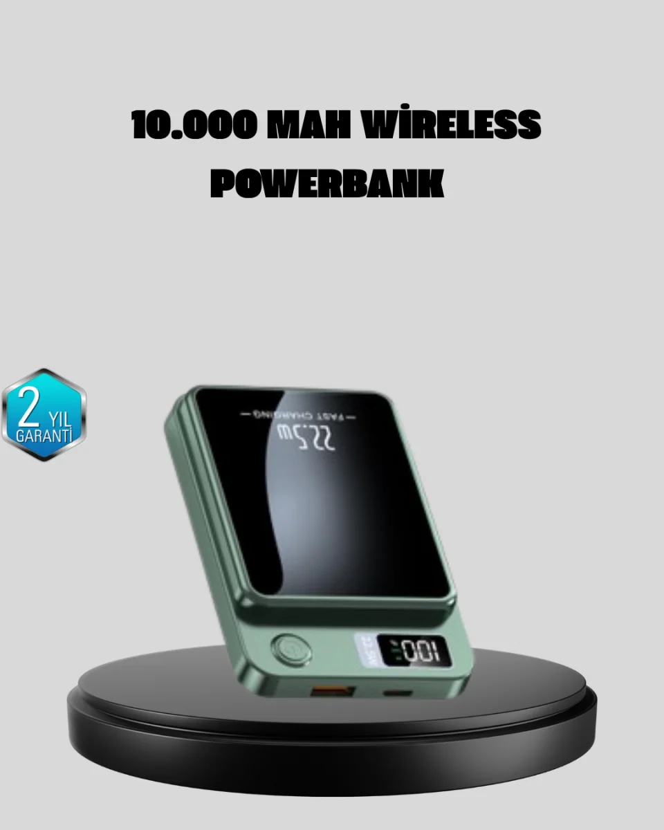 MagSafe Powerbank 10.000 mAh Kablosuz ve Dijital Ekranlı Hızlı Şarj Cihazı