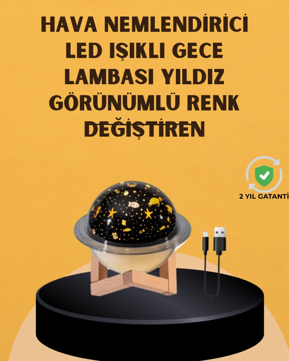 Projektör ışıklı, aromaterapi uyumlu mini masaüstü hava nemlendirici cihaz