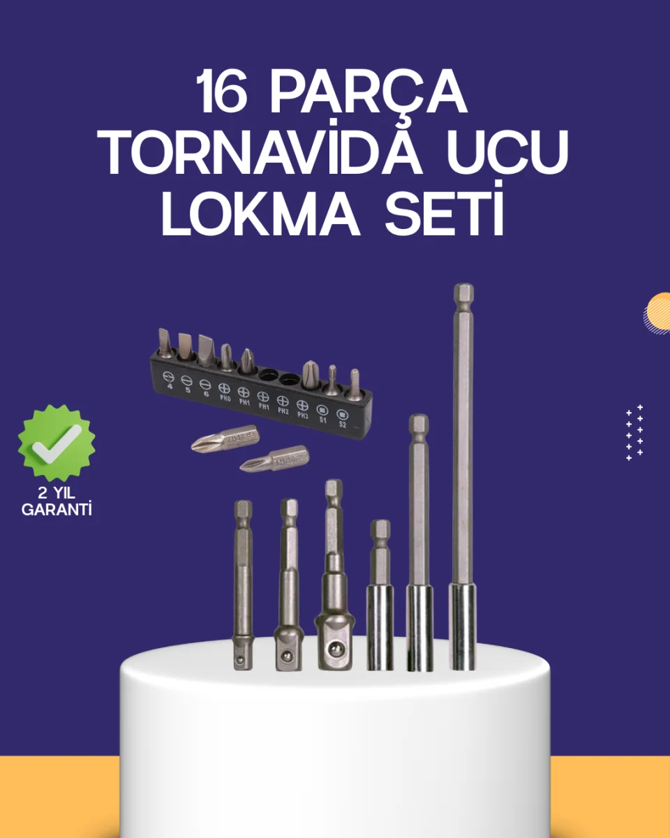 16 Parça Bits ve Adaptör Seti Vidalama Tamir Bakım Seti