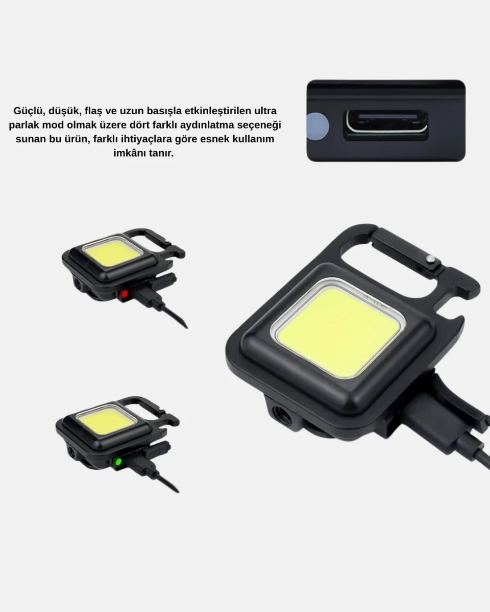 USB Type-C Şarjlı Mini Fener – Manyetik, Katlanabilir ve Şişe Açacaklı Tasarım