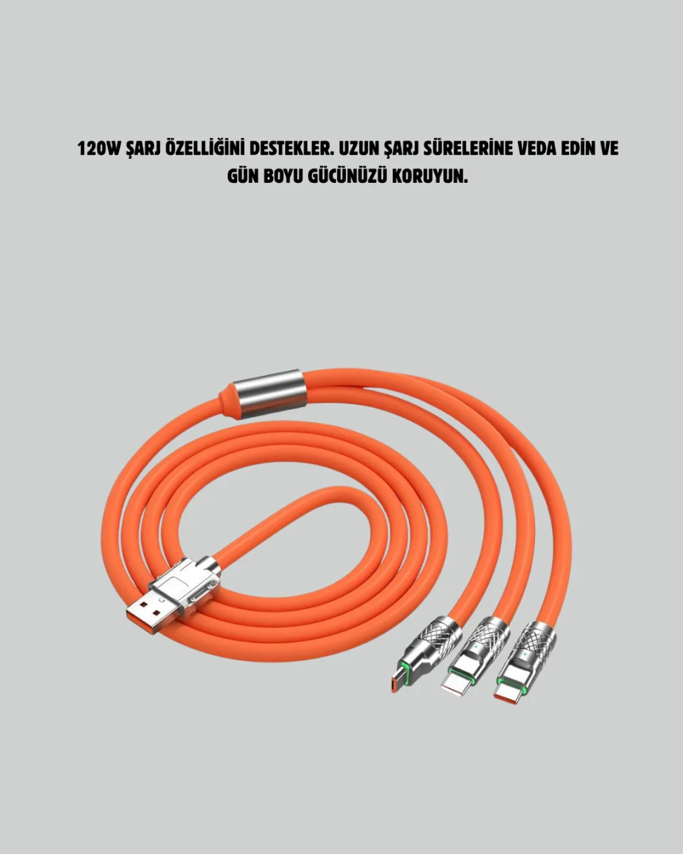 120 W Hızlı Çözüm Sunan 3'ü 1 USB Şarj Kablosu– Sağlam Gövde