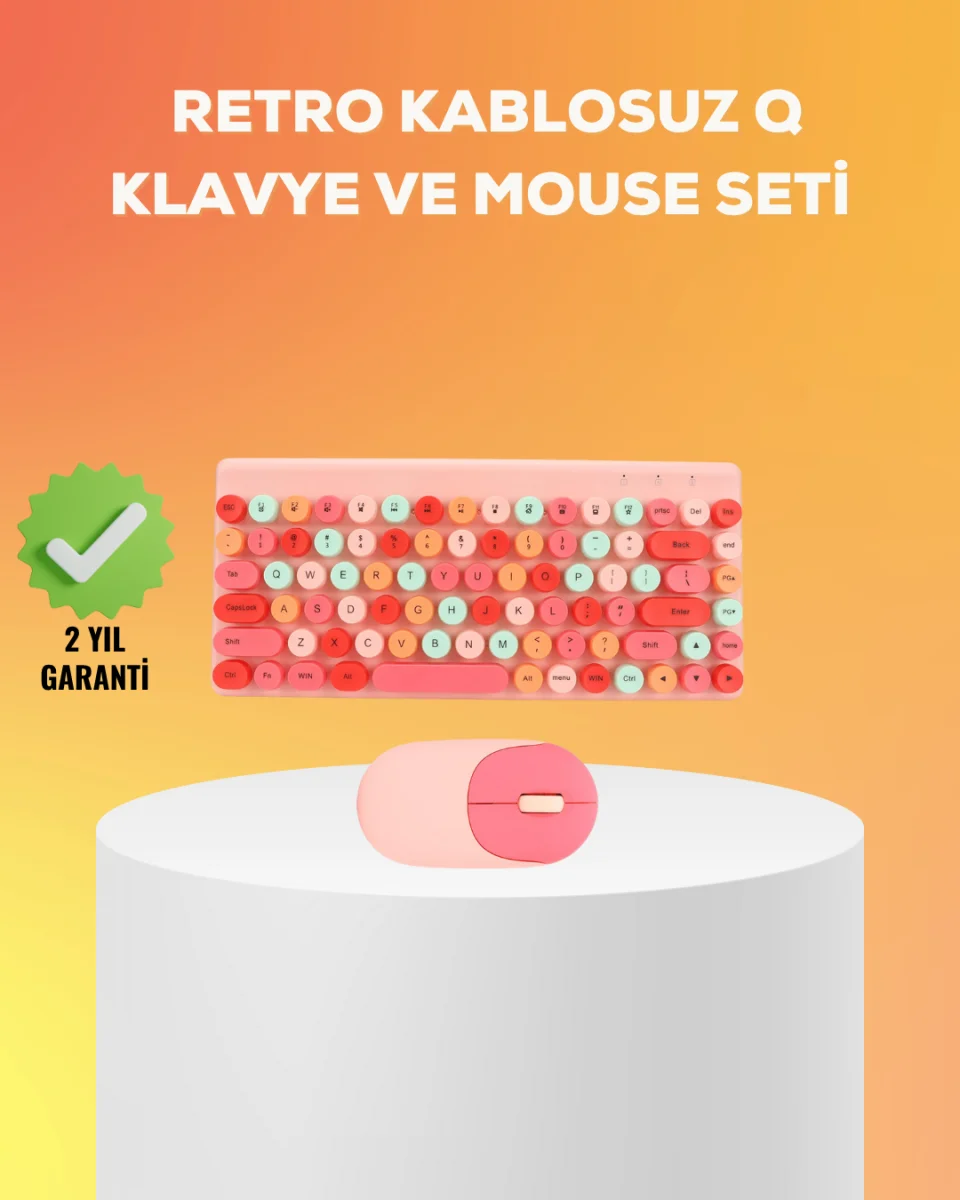 Renkli Retro Tuş Takımlı Klavye – 3 Cihaz Bağlantısı, Medya Kısayol Tuşları