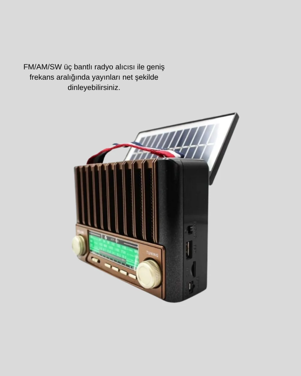 Taşınabilir Hoparlör Güneş Panelli Bluetooth USB SD FM AM SW Radyo