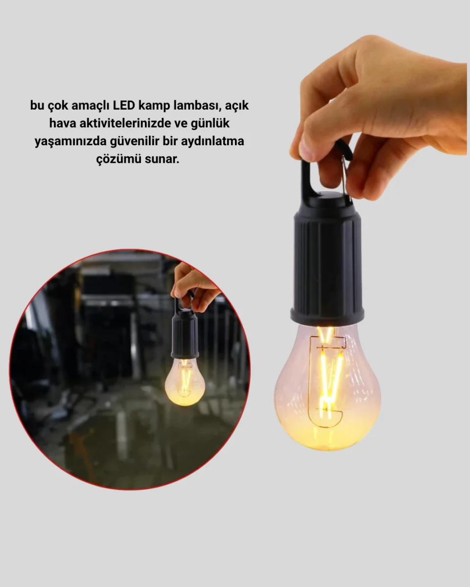 Şarjlı Kancalı LED Lamba – Kamp, Balkon ve Acil Durum Işığı