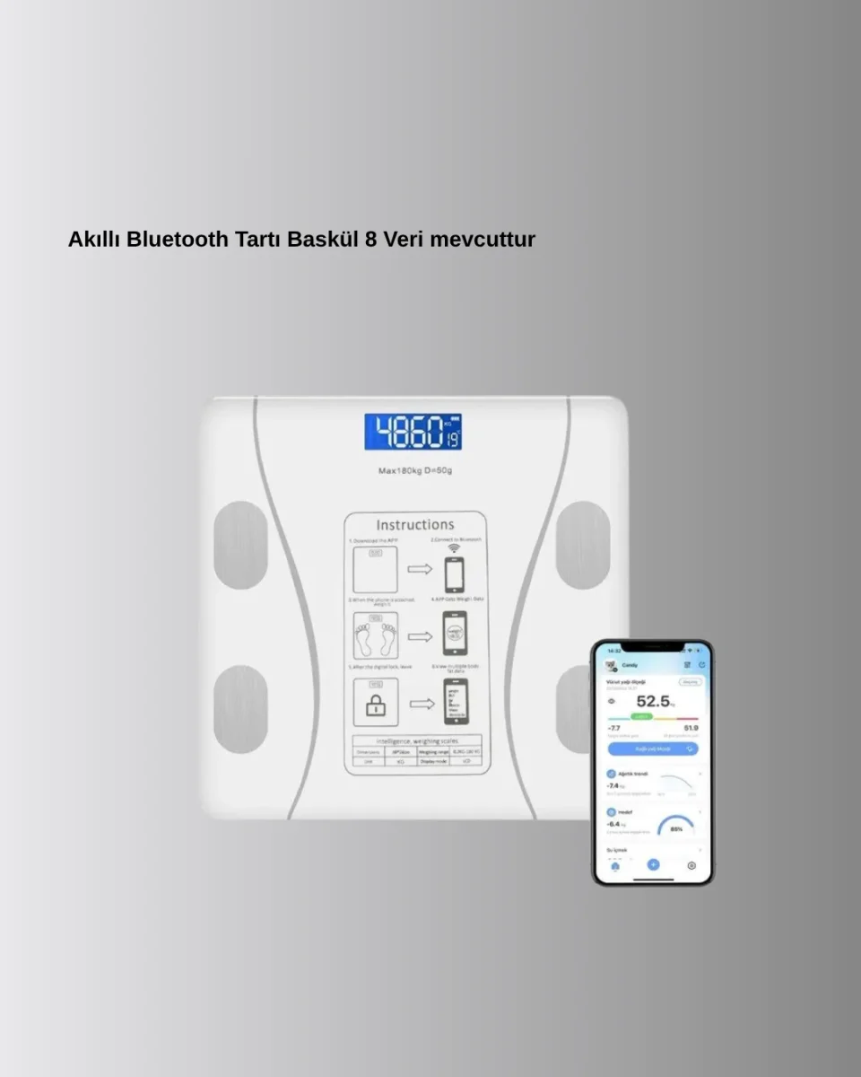 Akıllı Bluetooth Tartı – 8 Farklı Ölçüm Verisi, Otomatik Kişi Tanıma