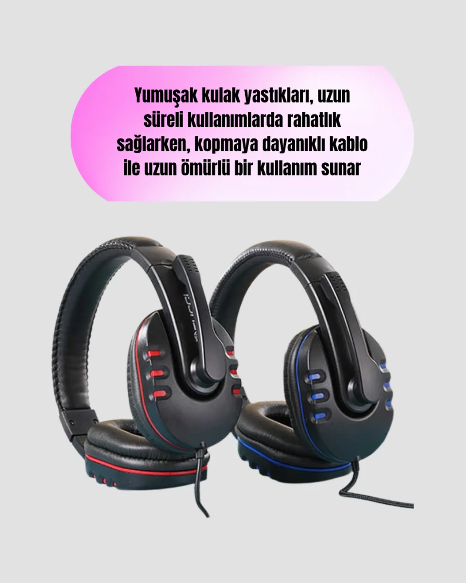 Mikrofonlu Oyun Kulaklığı – Mavi Işıklı, Uzun Süre Konforlu Kullanım