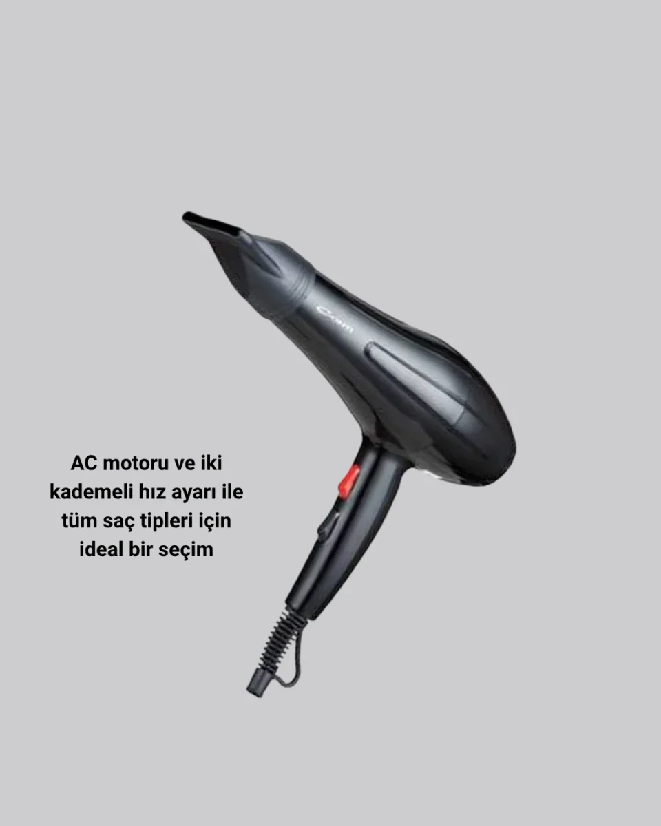 Profesyonel 2200W Fön Makinesi – AC Motorlu, Hızlı Kurutma, Hafif Tasarım