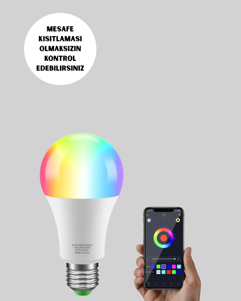 Kumanda Destekli Çok Renkli Akıllı LED Ampul