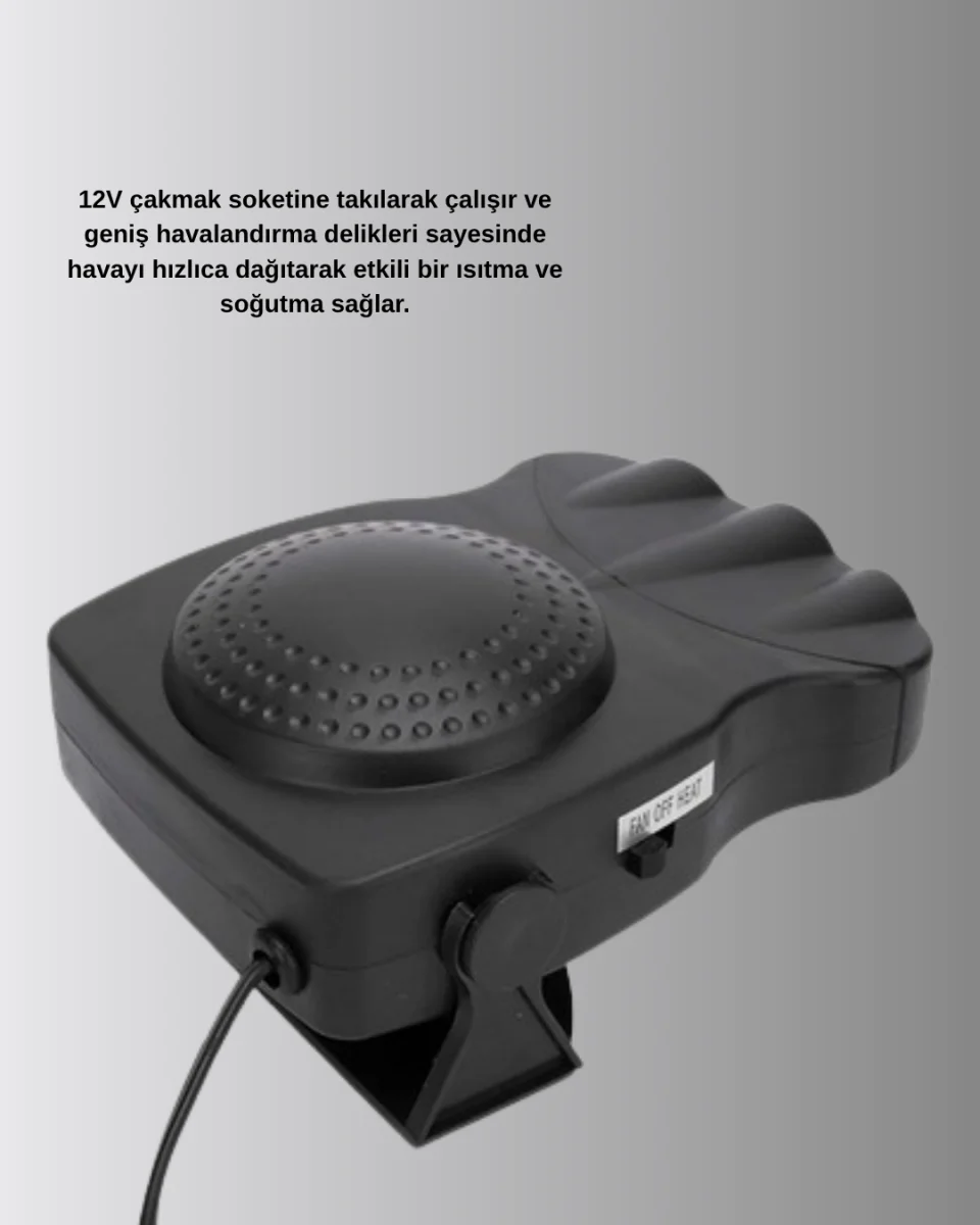 3’ü 1 Arada Araç İçi Isıtıcı ve Fan 150W Güçlü ve 360° Dönebilen Başlıklı