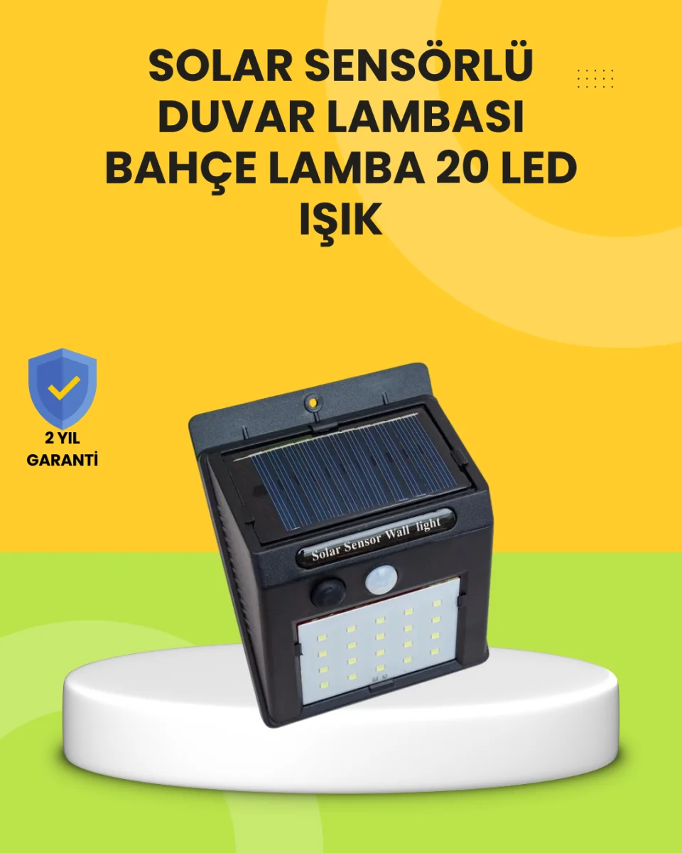 Güneş Paneli ile Şarj Olan 20 LED Dış Mekan Hareket Sensörlü Lamba