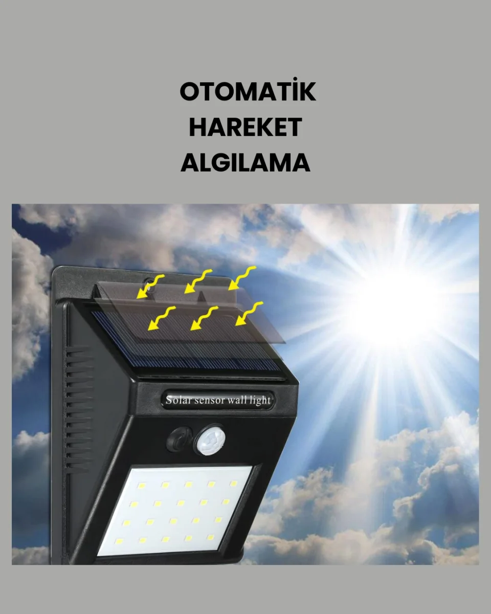 Sensörlü 20 LED Solar Duvar Lambası 3 Metre Algılama Mesafesi