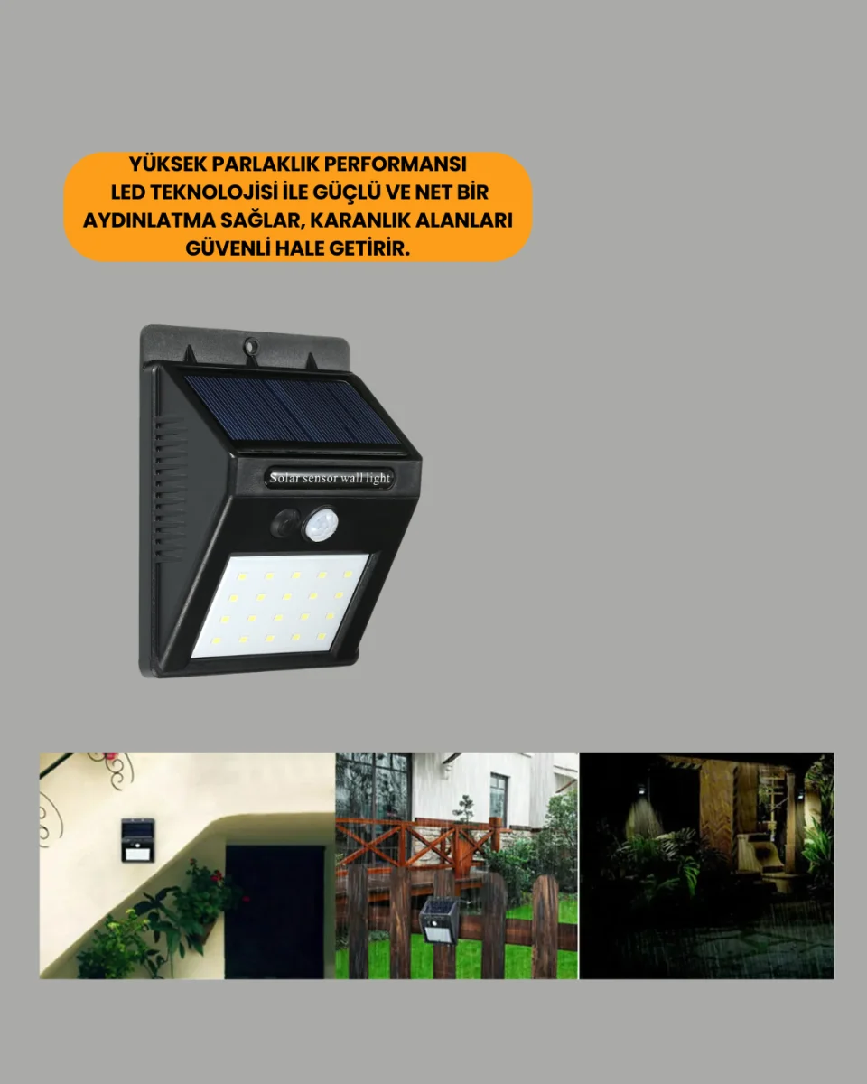 Bahçe ve Veranda İçin Güneş Paneli ile Otomatik Şarj Olan LED Duvar Lambası