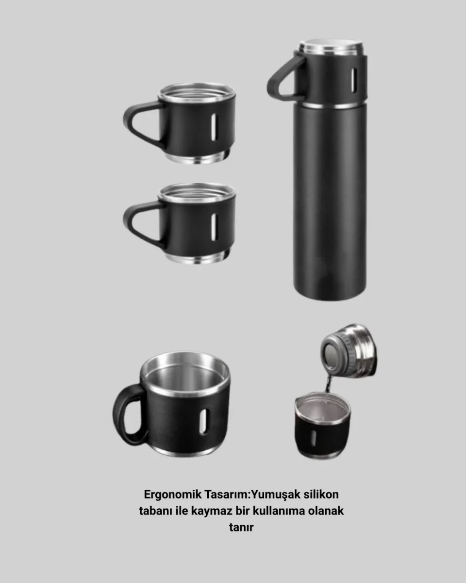Çelik Termos Bardak Seti | 500 ml Kapasite, Kaymaz Taban, Hediye Kutulu