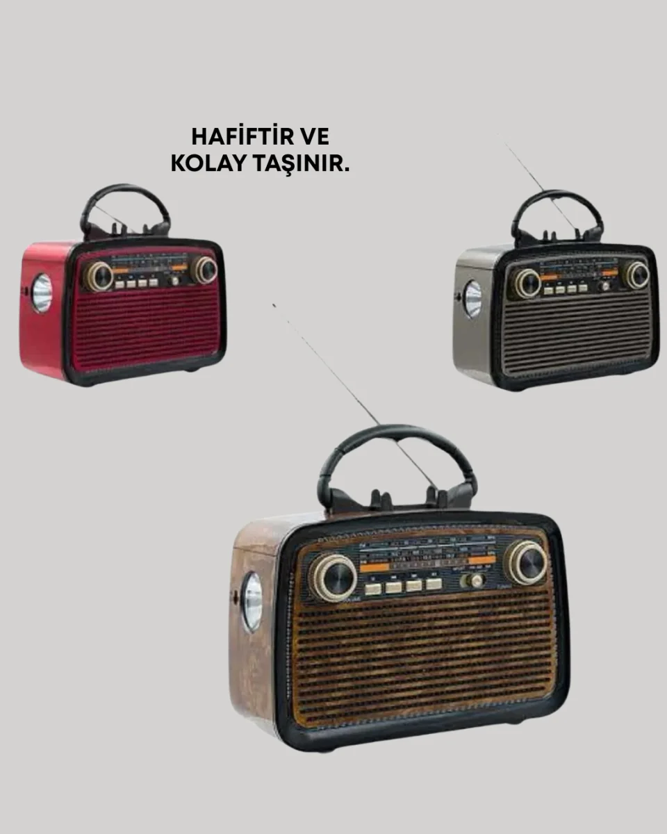 Nostaljik Radyo Görünümlü Bluetooth Hoparlör – FM/AM Yayın, Kablosuz Bağlantı, Şarj Edilebilir