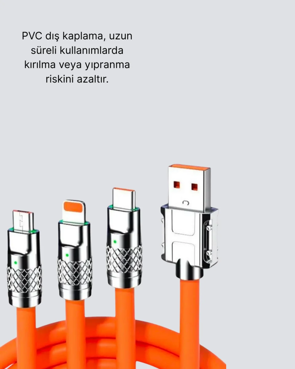 ÜÇLÜ Şarj Kablosu – Yüksek Hızlı, Dayanıklı ve Uzun Ömürlü