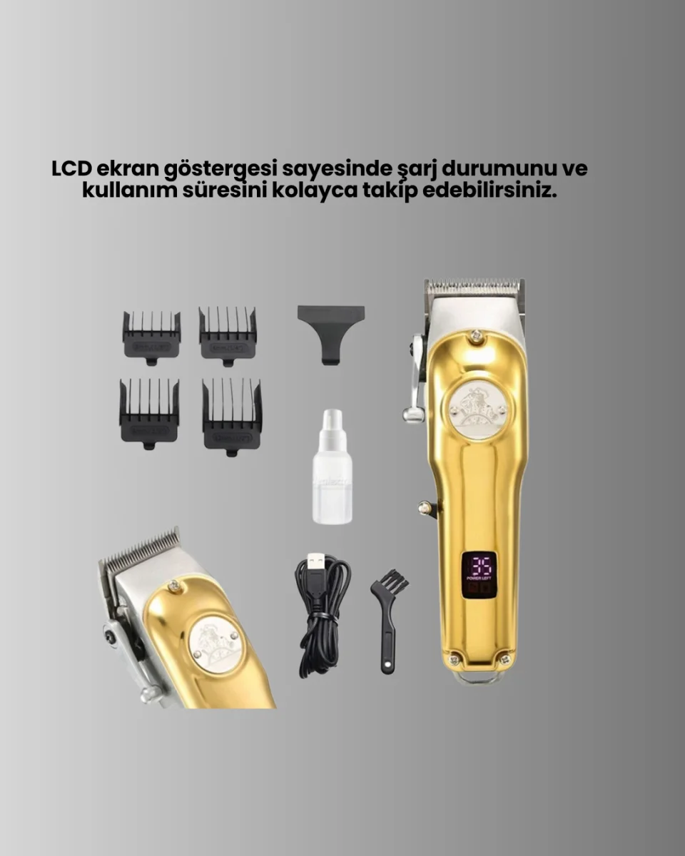 Type-C Şarjlı LCD Ekranlı Profesyonel Saç Sakal Tıraş Makinesi
