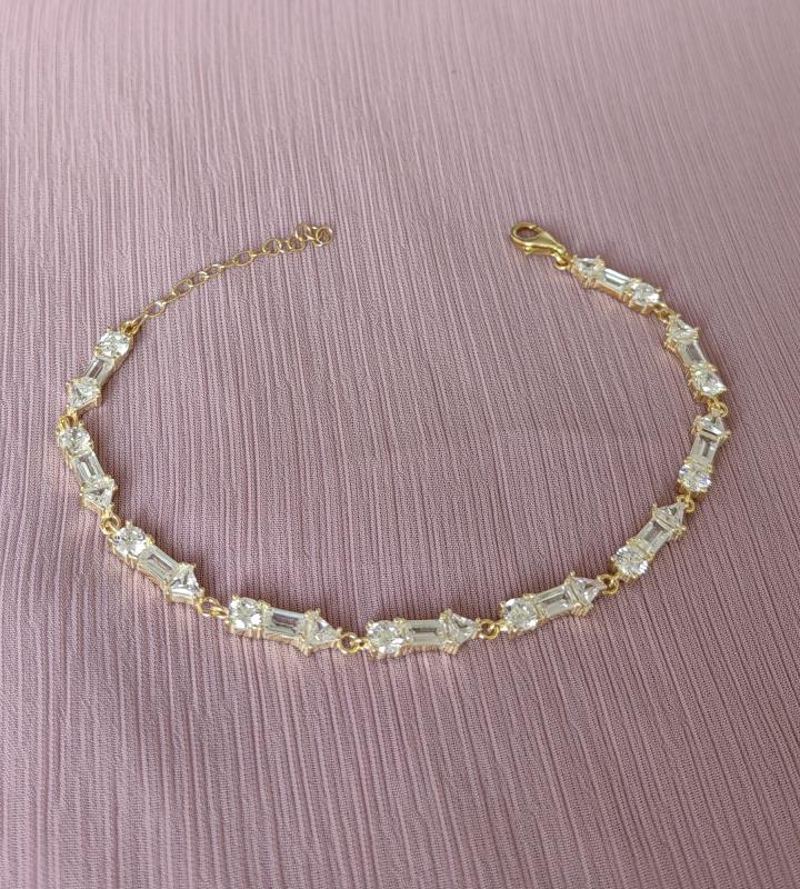 Baget Taşlı Gümüş Bileklik - Gold Renk