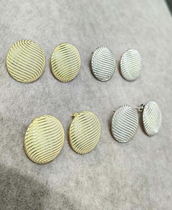 Taşsız  Düğme Model Gümüş Küpe - Gold Renk