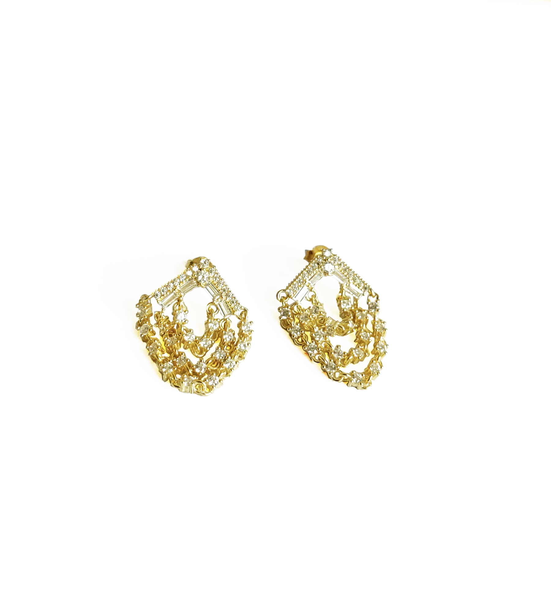 Beyaz Taşlı Sallantılı Gümüş Küpe - Gold Renk