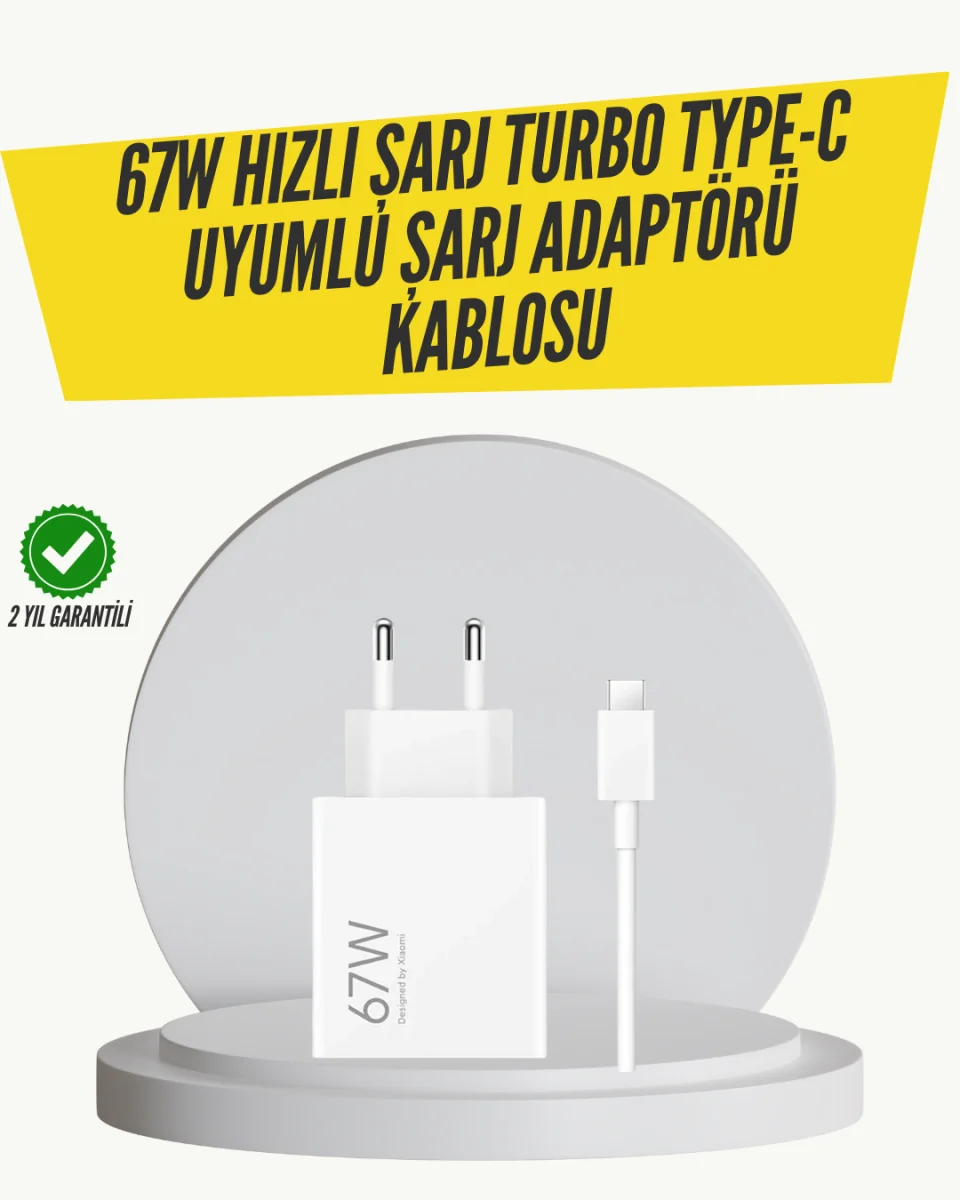 67W Turbo Hızlı Şarj Adaptörü ve Type-C Kablo Güvenli Şarj Teknolojisi
