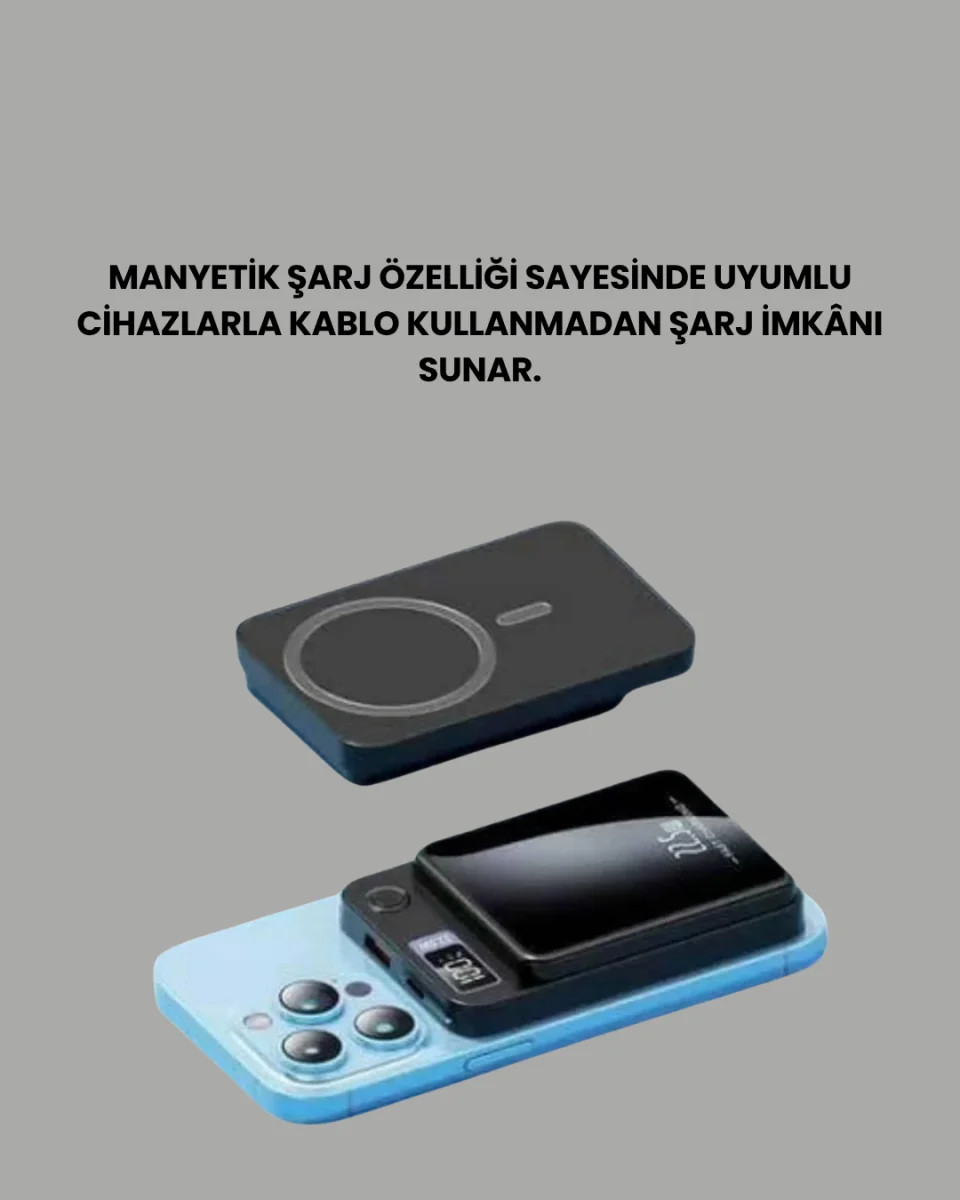 Manyetik ve Hızlı Kablosuz Şarj Güç Bankası Powerbank