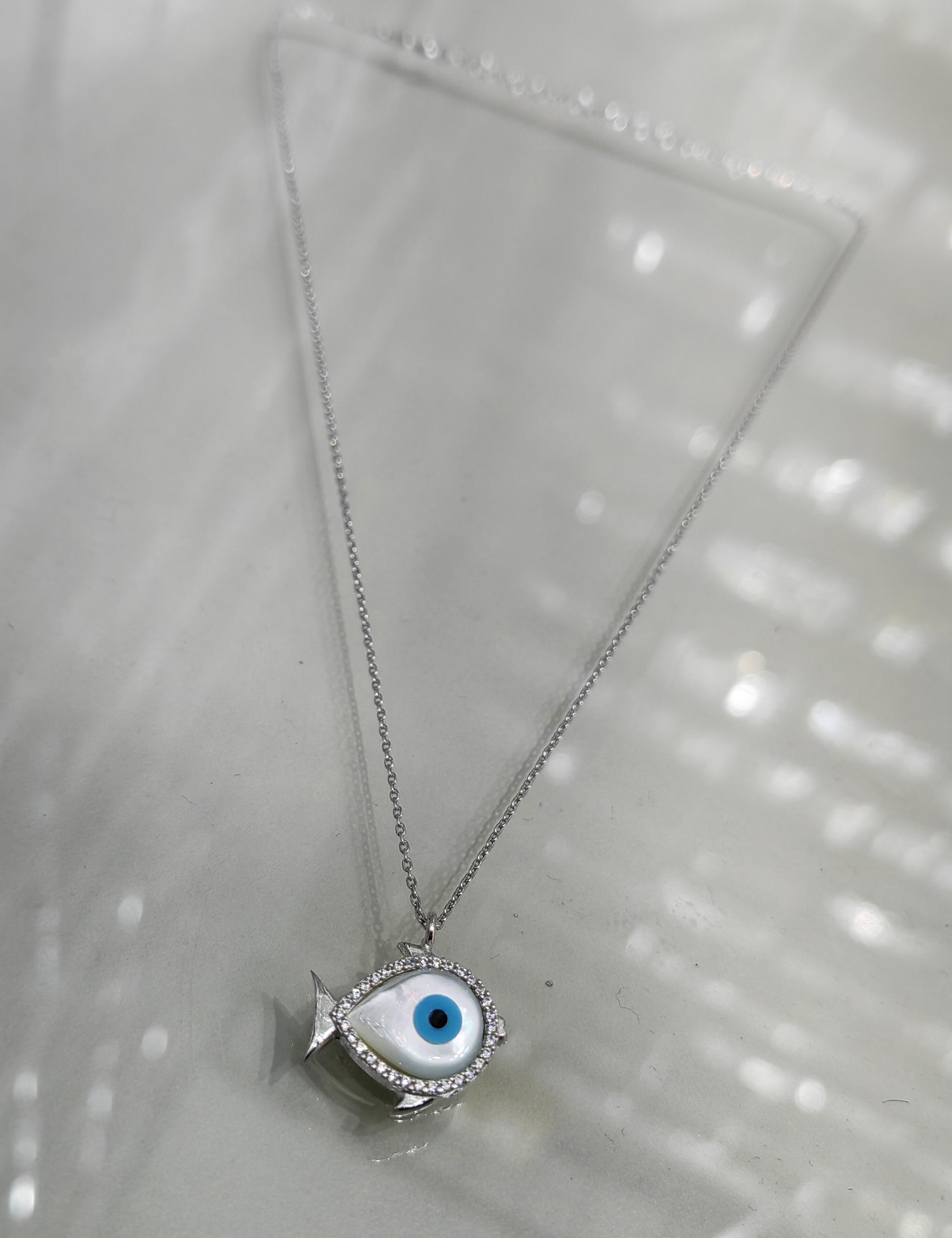 Opal Taşlı Balık Gümüş Kolye - Gold Renk