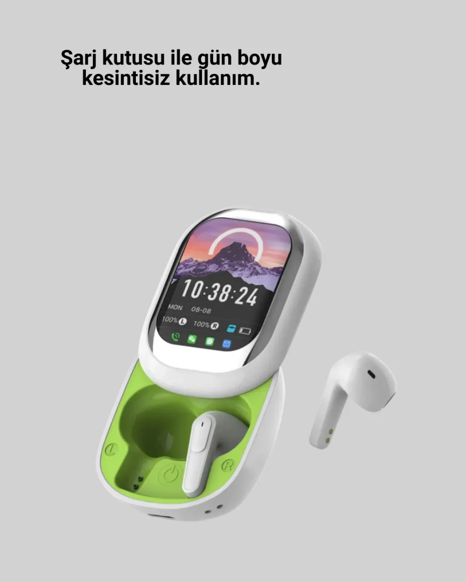 Kayar Kapaklı Şarj Kutusu Ve Dokunmatik Ekranlı Bluetooth Stereo Kulaklık