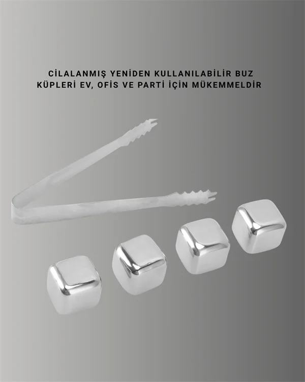 Yeniden Kullanılabilir 304 Çelik Metal Buz Küpleri 4'lü Set