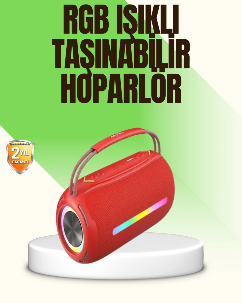 RGB LED Işıklı 20W Taşınabilir Bluetooth Hoparlör IPX6 Suya Dayanıklı