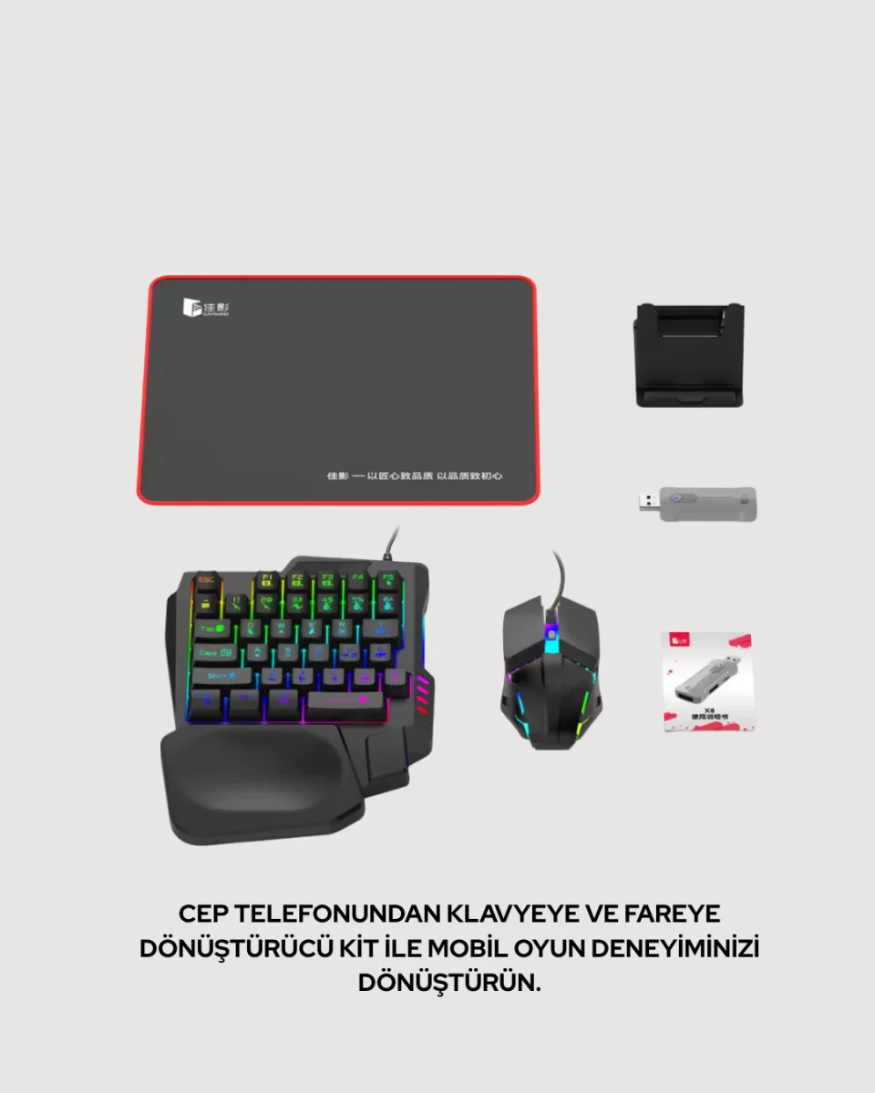 Mobil PUBG Oyuncuları İçin 5in1 Klavye Mouse Oyun Seti – BT5.3 Destekli