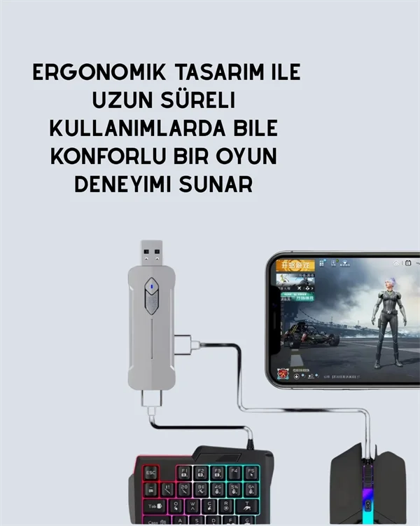 Yüksek Performanslı Mobil Oyun Aksesuarı – 5 Parçalı Klavye Mouse Dönüştürücü Set