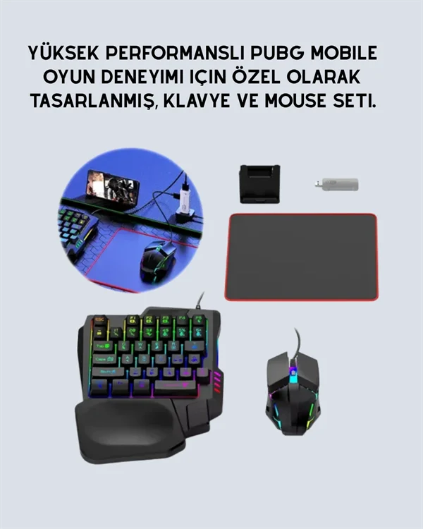 Yüksek Performanslı Mobil Oyun Aksesuarı – 5 Parçalı Klavye Mouse Dönüştürücü Set