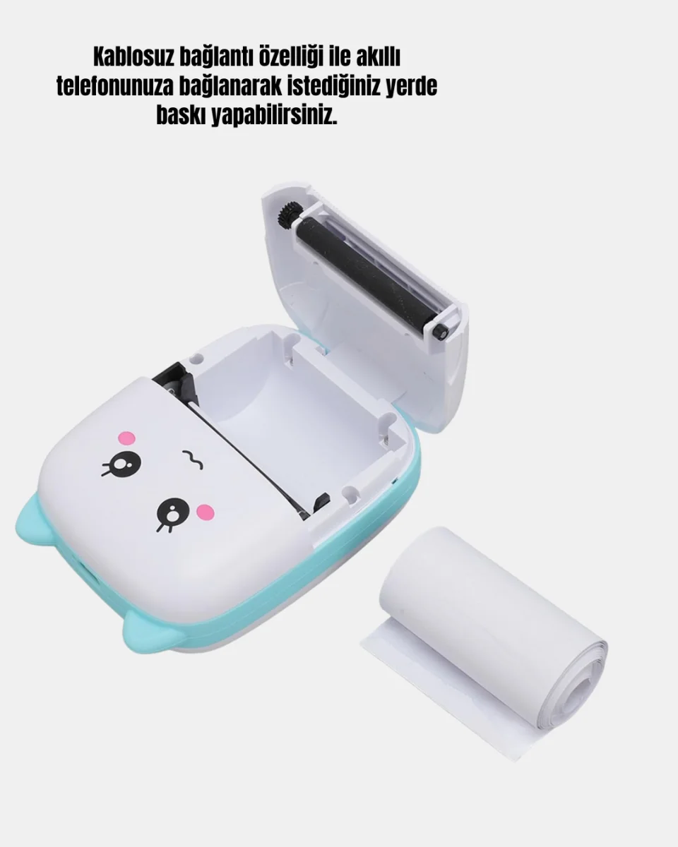 Mini Termal Yazıcı Kablosuz Taşınabilir Bluetooth Bağlantılı 200 DPI