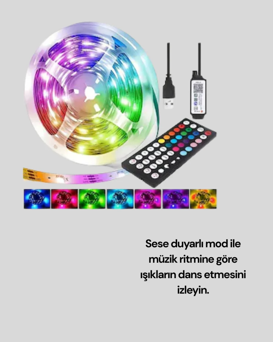 Sese Duyarlı 10M Smart Şerit Led IOS Android Kontrollü RGB Işık