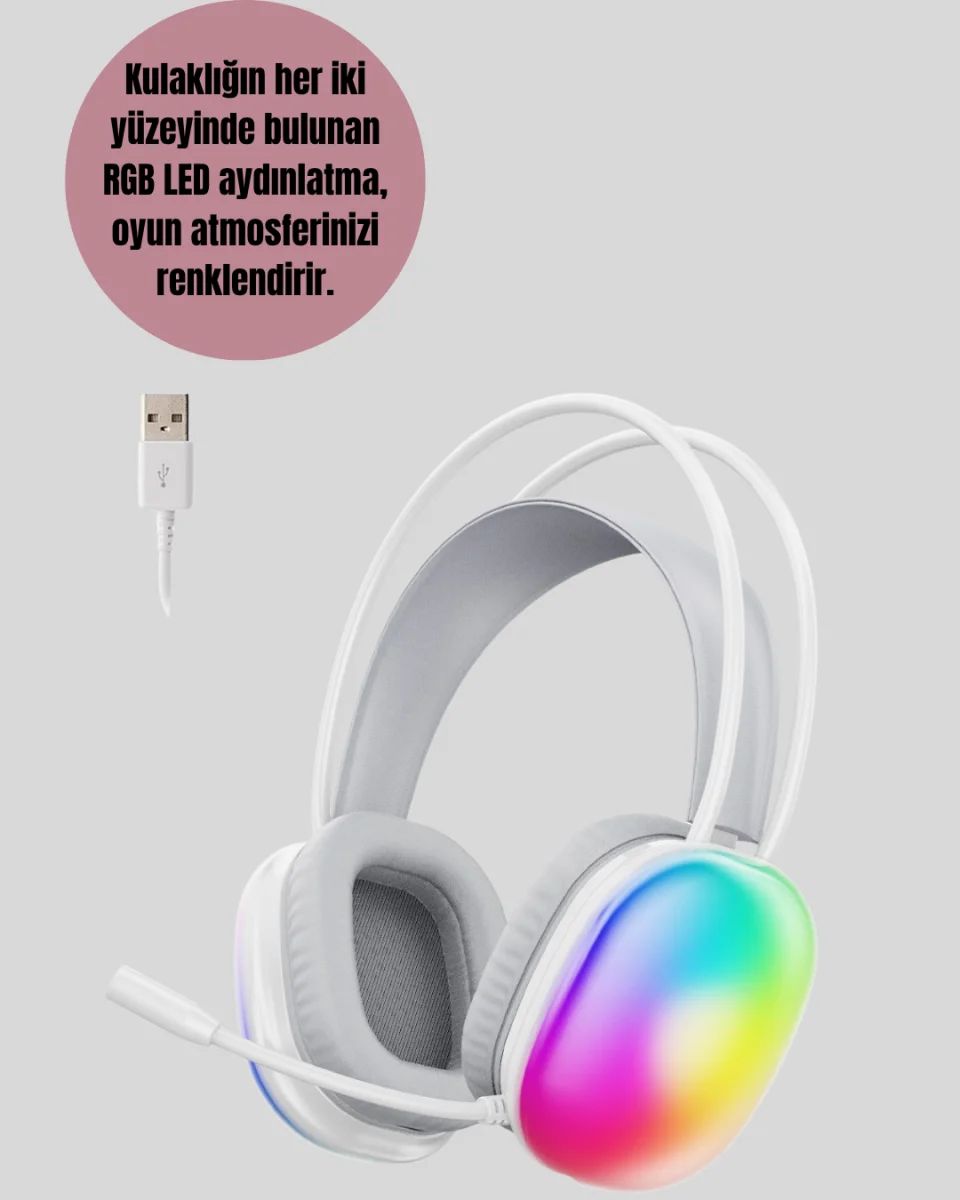 40mm Sürücülü RGB Kablosuz Kulaklık – Oyun ve Müzik için
