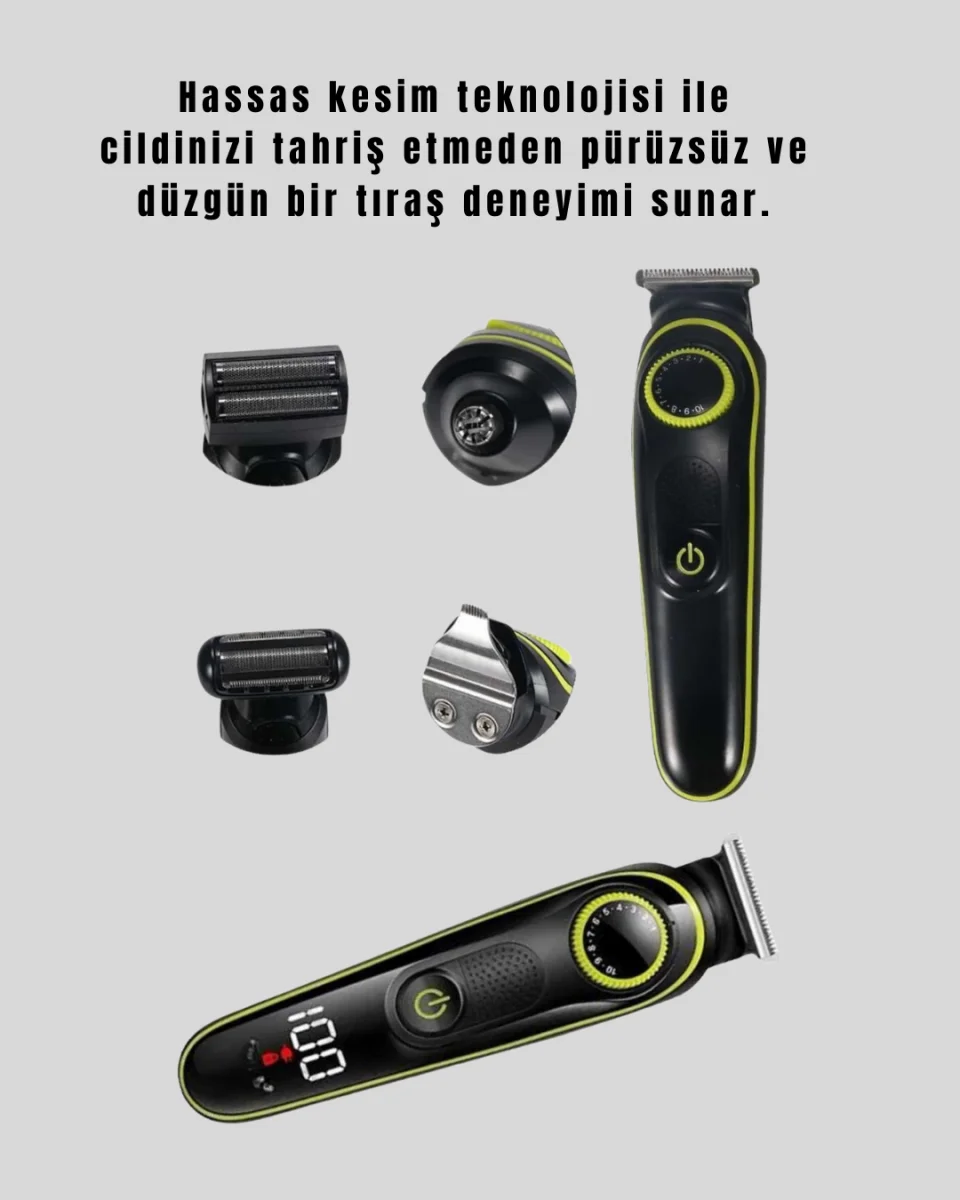 Uzun Pil Ömürlü LED Göstergeli Erkek Bakım Seti 5-in-1 Saç Sakal Tıraş Makinesi