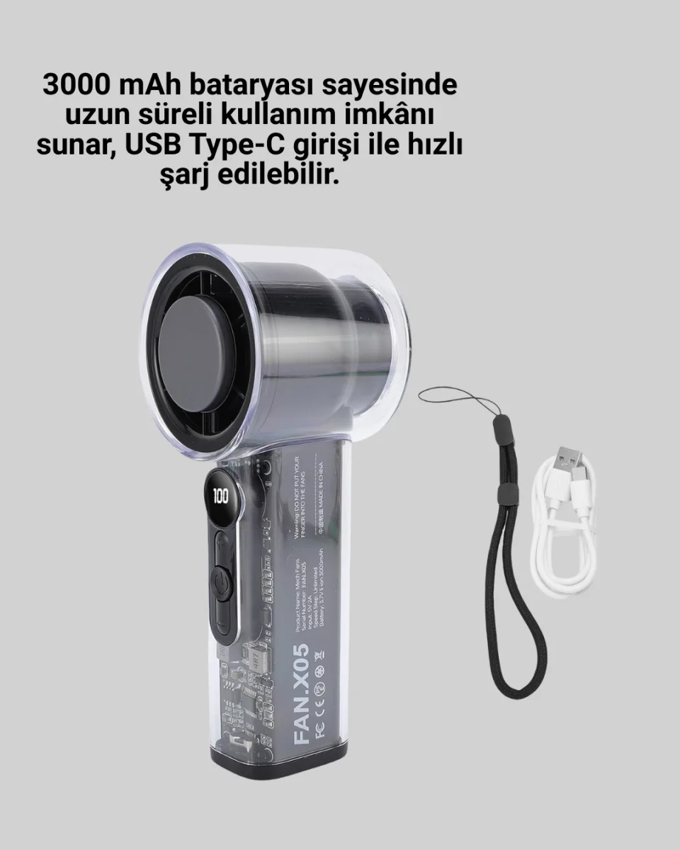 Yüksek Hızlı Şarjlı Fan | Kamp, Ofis ve Açık Hava İçin İdeal