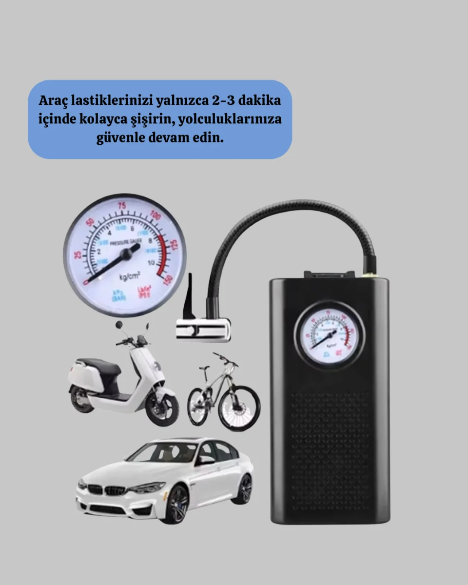 Taşınabilir Elektrikli Oto Motosiklet Bisiklet Lastik Şişirme Pompası