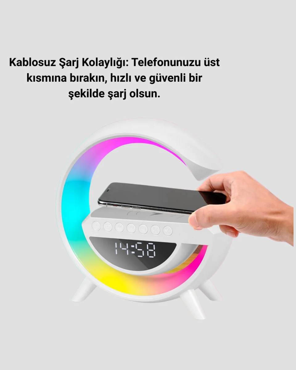 Renkli Işıklı 15W Kablosuz Şarjlı Masa Lambası
