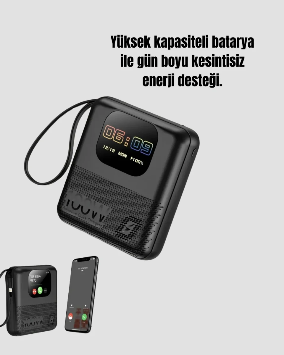 Su Geçirmez 10000 mAh Powerbank ve Akıllı Saat Özellikli Taşınabilir Şarj