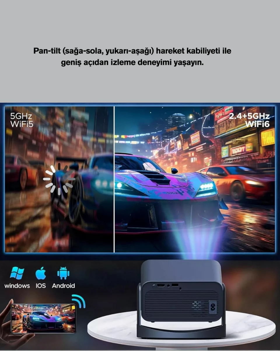 WiFi 6 ve Bluetooth 5 Bağlantılı Taşınabilir Projeksiyon Makinesi