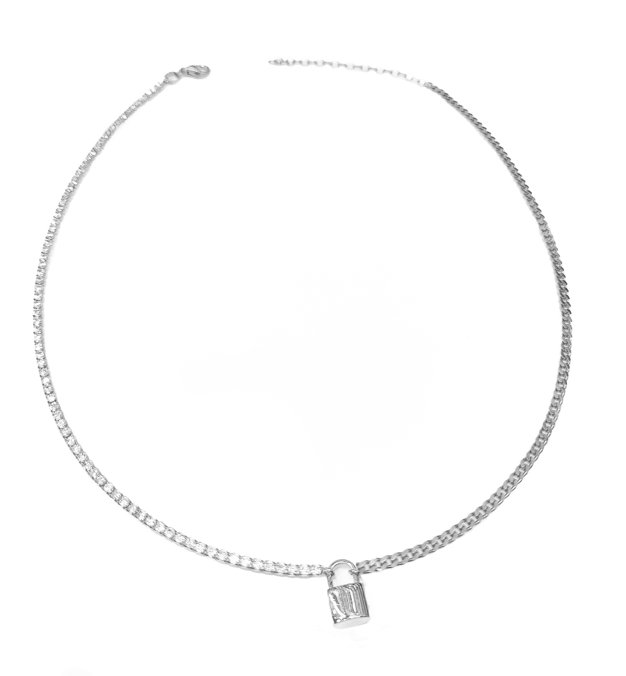 Yarısı Suyolu Yarısı Gurmet Zincirli Kilit Gümüş Choker Kolye