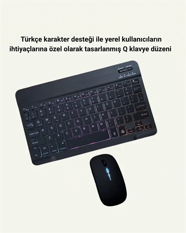 Bluetooth 5.3 Destekli Şarjlı Taşınabilir Klavye + Mouse Kombinasyonu