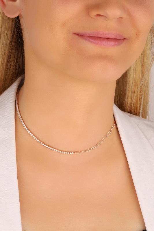 Yarısı Suyolu Yarısı İtalyan Zincirli  Gümüş Choker Kolye