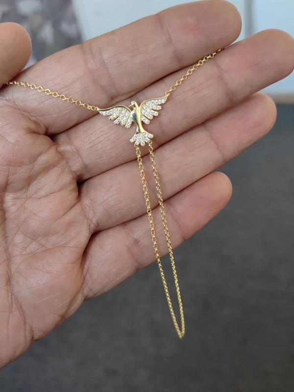 Beyaz Zirkon Taş Detaylı Gümüş Güvercin Model Şahmeran - Gold