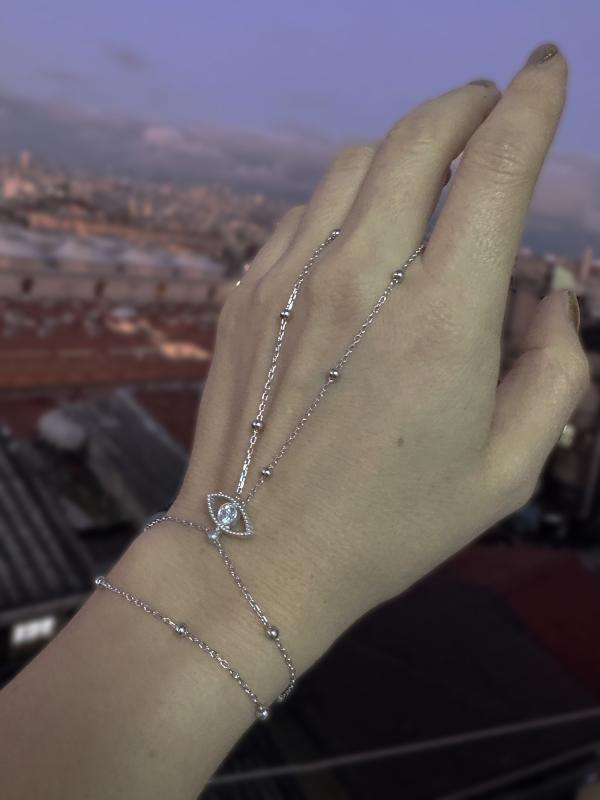 Göz Figürlü Top Zincirli Gümüş Şahmeran Bileklik – Özel Tasarım - Gold Renk