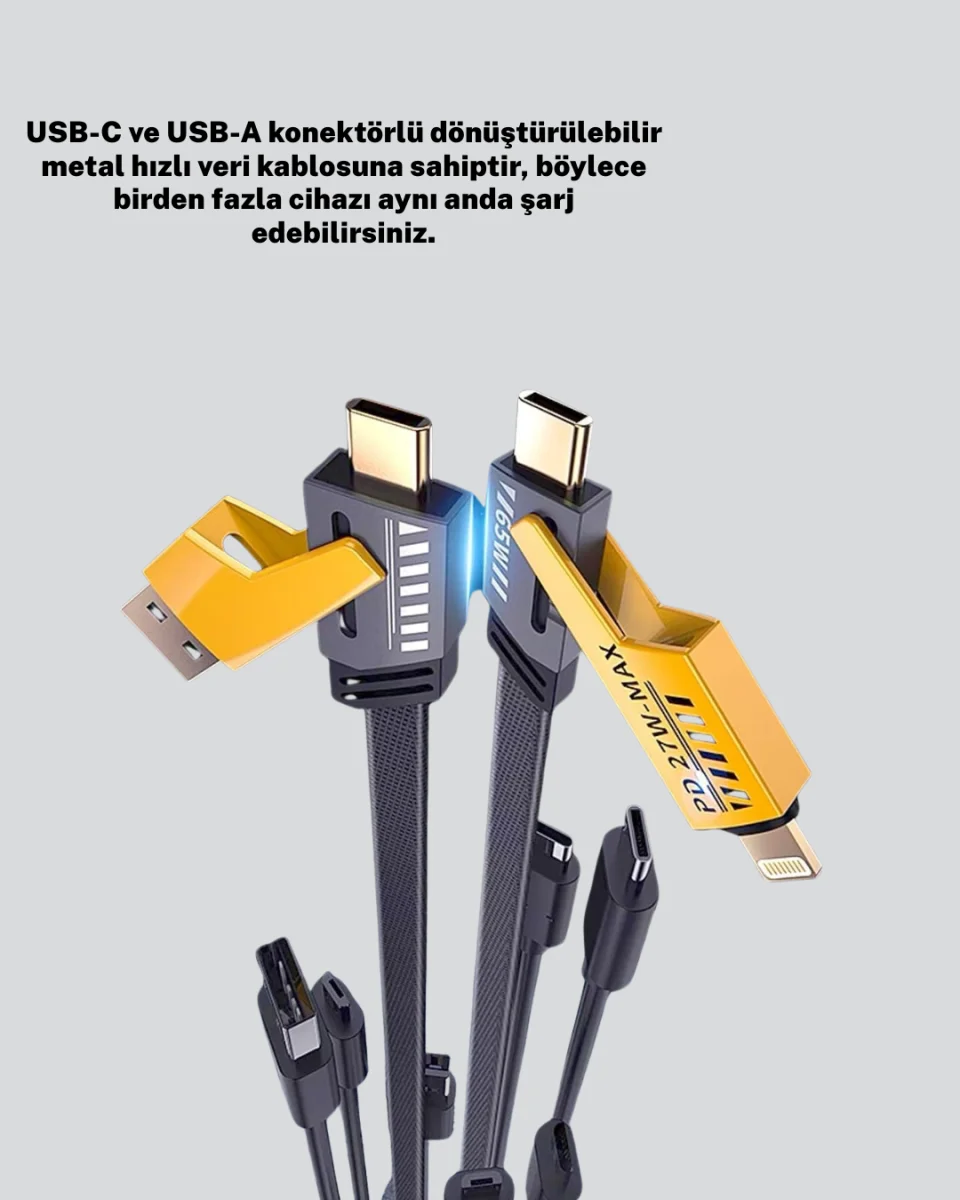 Yüksek Hızlı 65W Güç Çıkışlı Çoklu Cihaz Uyumlu Şarj Kablosu